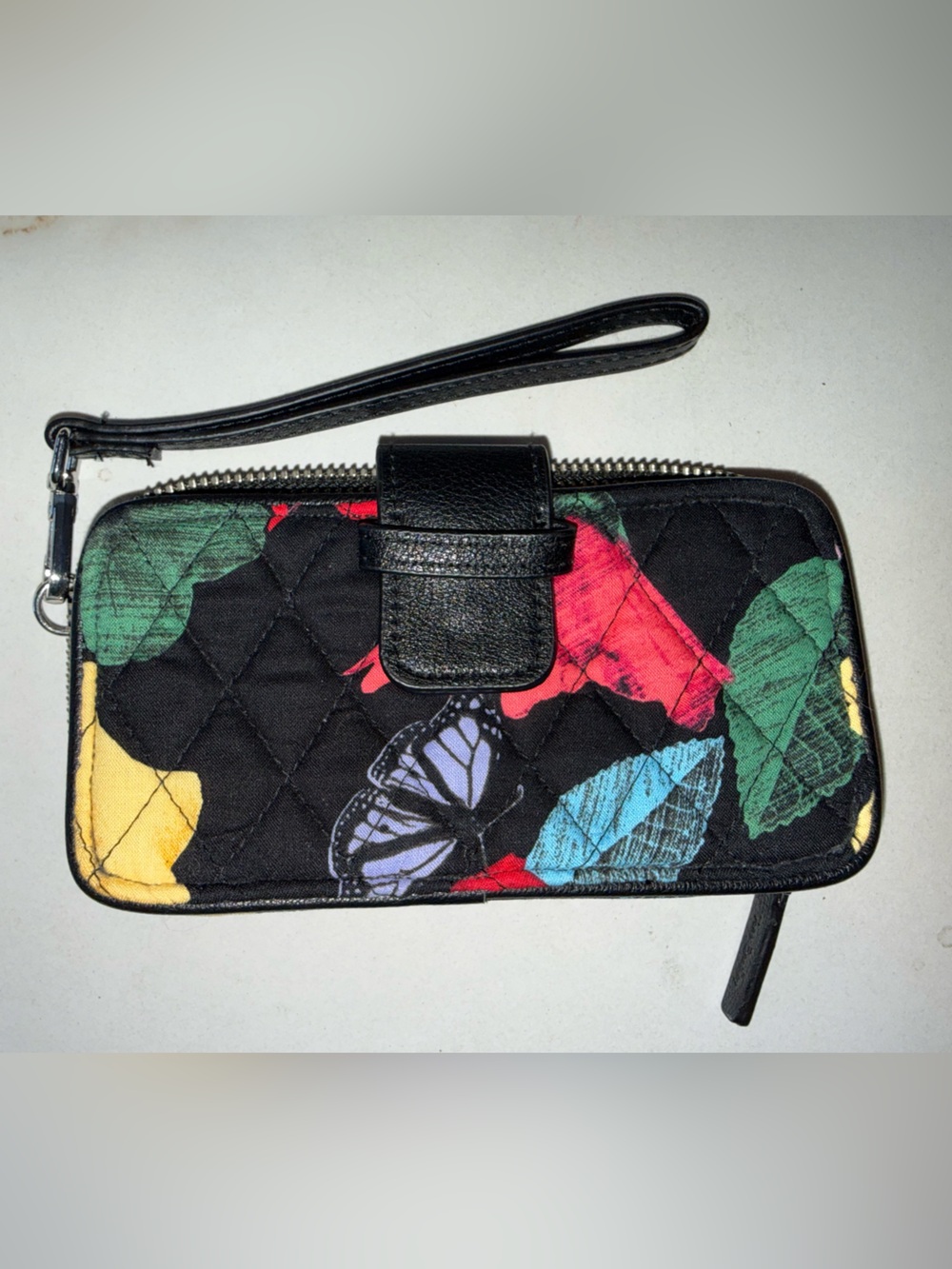 Vera Bradley RFID Wristlet Wallet Butterfly Floral Quilted Black 🦋